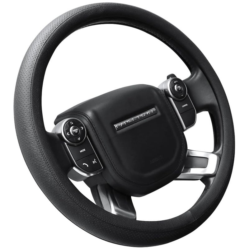 SEG Direct Car Steering Wheel Cover for F-150 Tundra Range Rover Large Size 15.5-16 inch (39.5-41cm) Black Breathable Microfiber Leather - Image 1